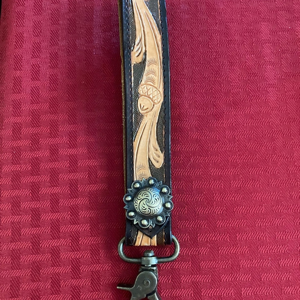 Leather Wristlet Key Strap with Floral Design